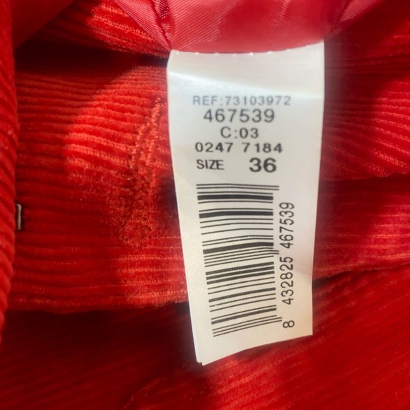 MNG by Mango Red Corduroy Blazer Women’s Size 4 Hook Closure Lined Jacket - Picture 10 of 10
